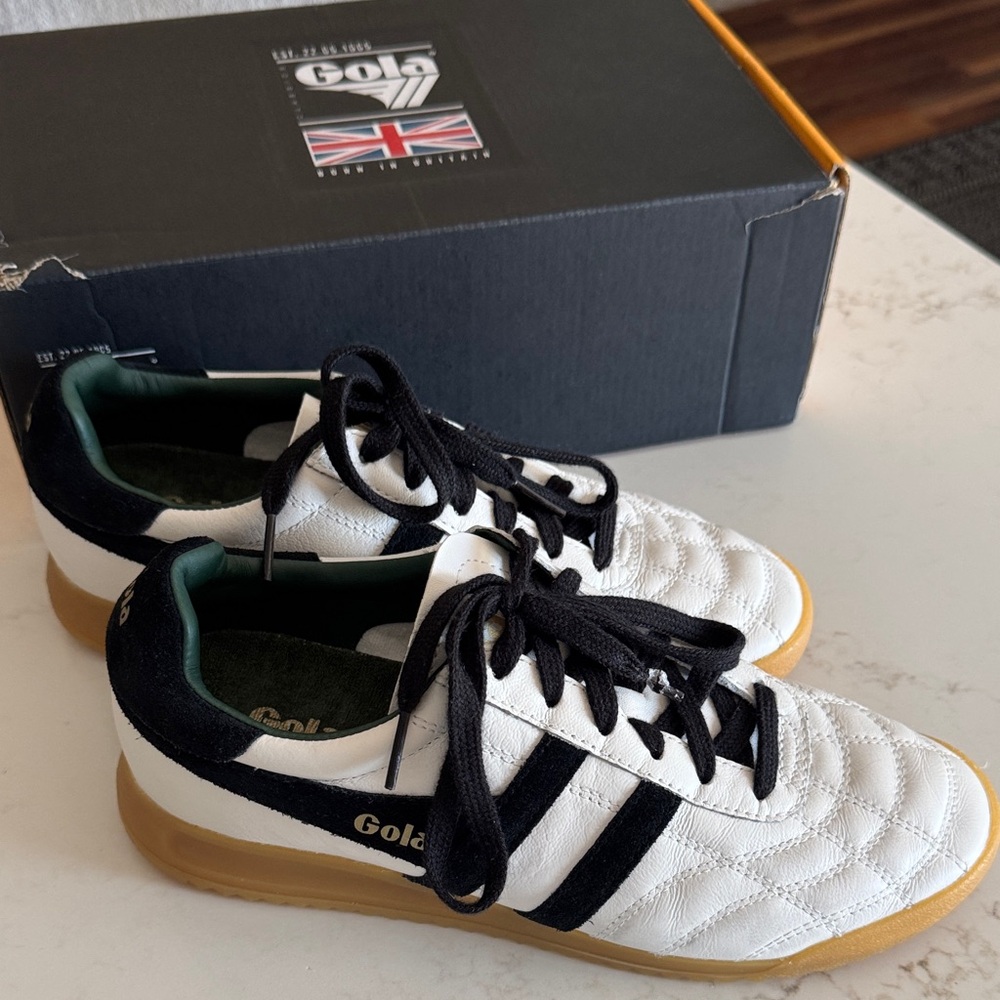 Gola X Anthropologie stadium White and Black Sneakers EUC.